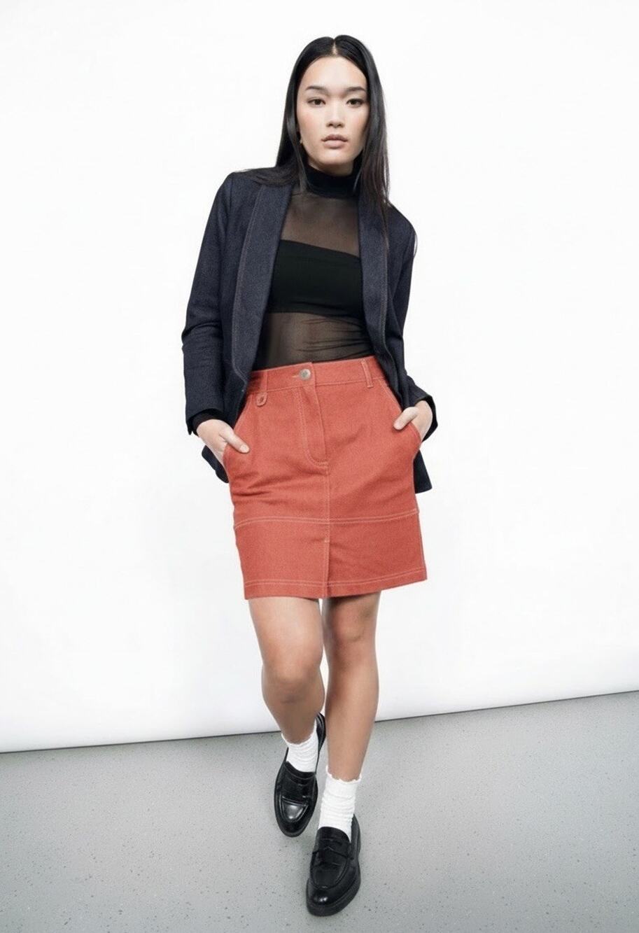 Wildfang The Essential Work Skirt Mini Chili Red Denim Utility Size XL NWT